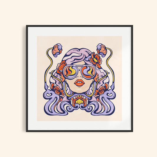 Art-nouveau inspired illustration of a sassy woman in sunglasses