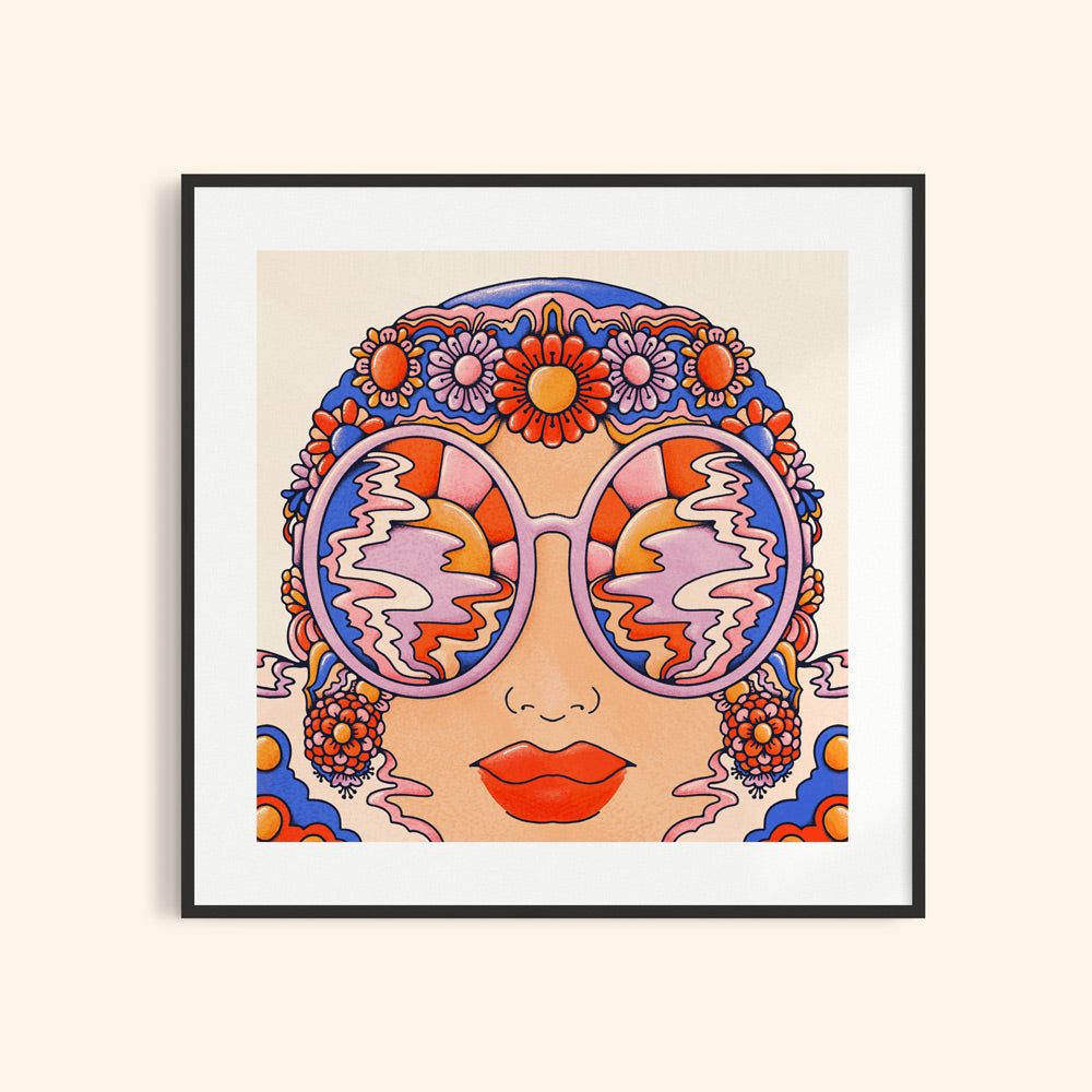 Vintage illustration of female bather, submerged in a sea of flowers