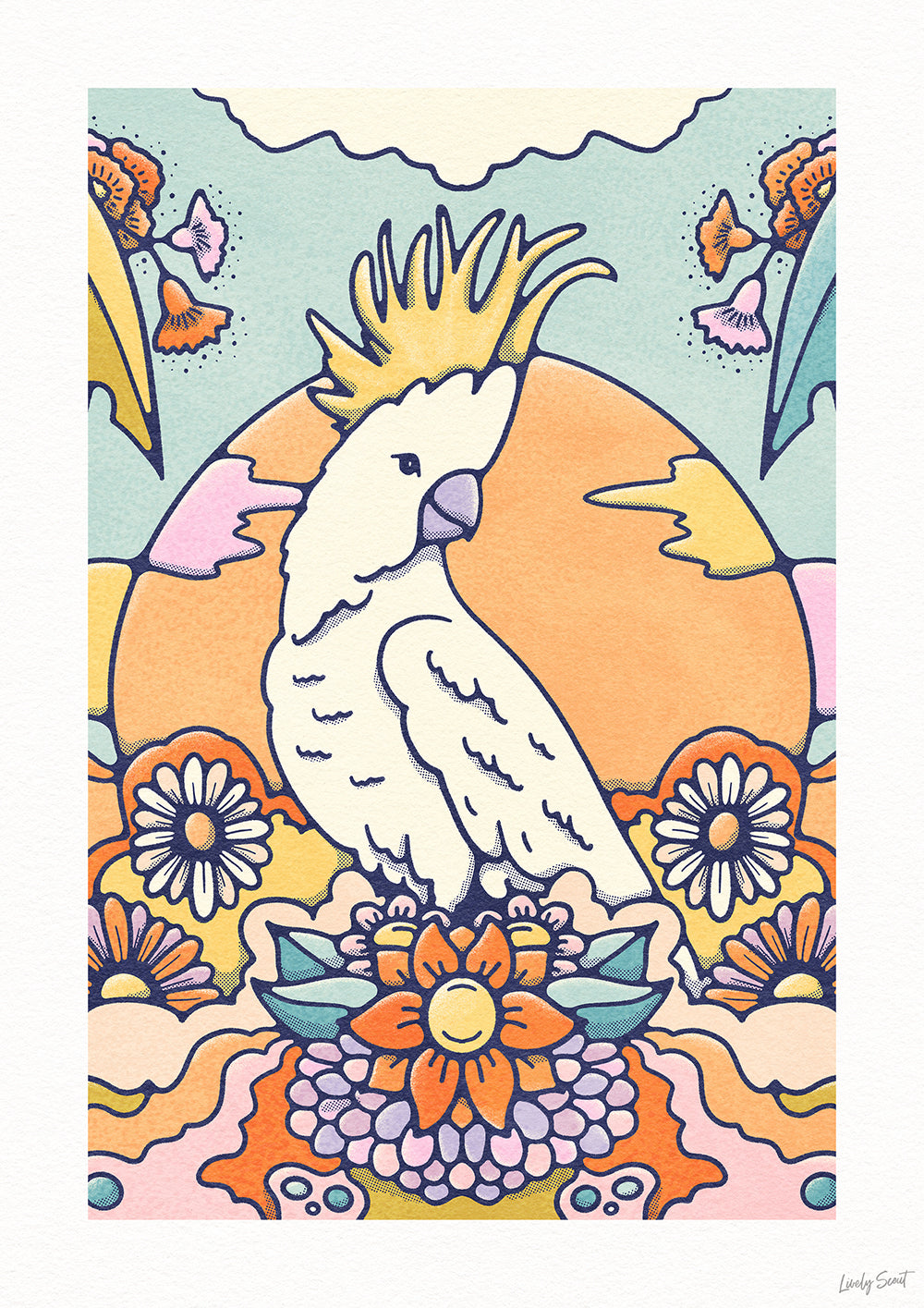 Native australian cockatoo bird art print in the sun