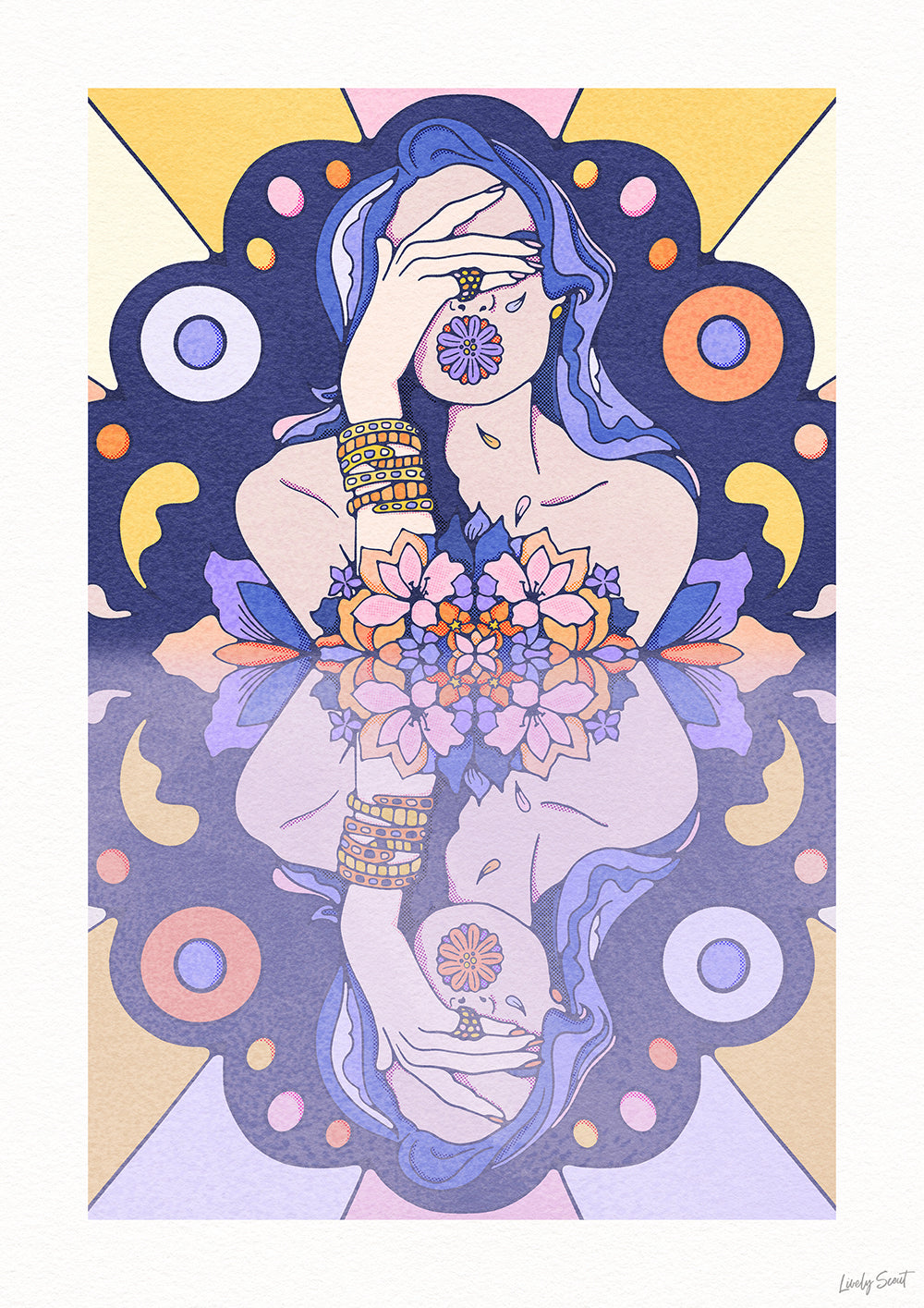 beautiful woman modern art print crying petals