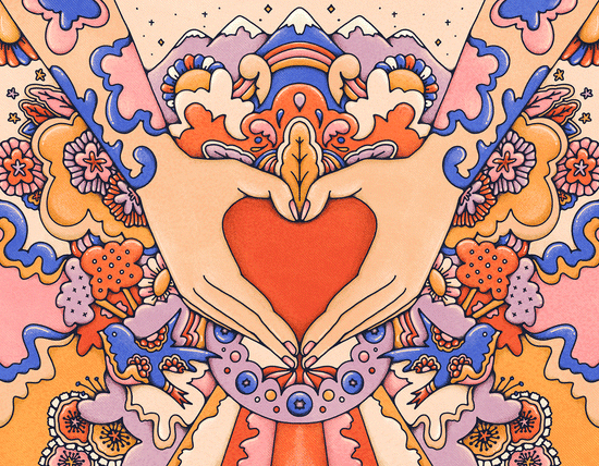 Bold, retro tattoo-style pattern full of nature and flowers.