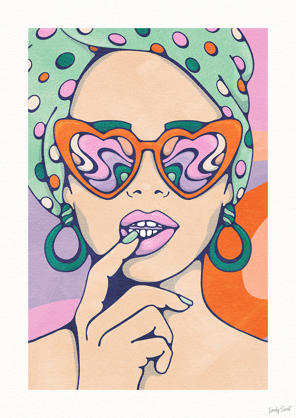 80s popart wall art of woman in groovy glasses